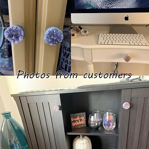 Miniatura 7 de JIC Gem Juego de 2 pomos de amatista para cajones, pomos de piedra de cristal, manijas de armario de cocina