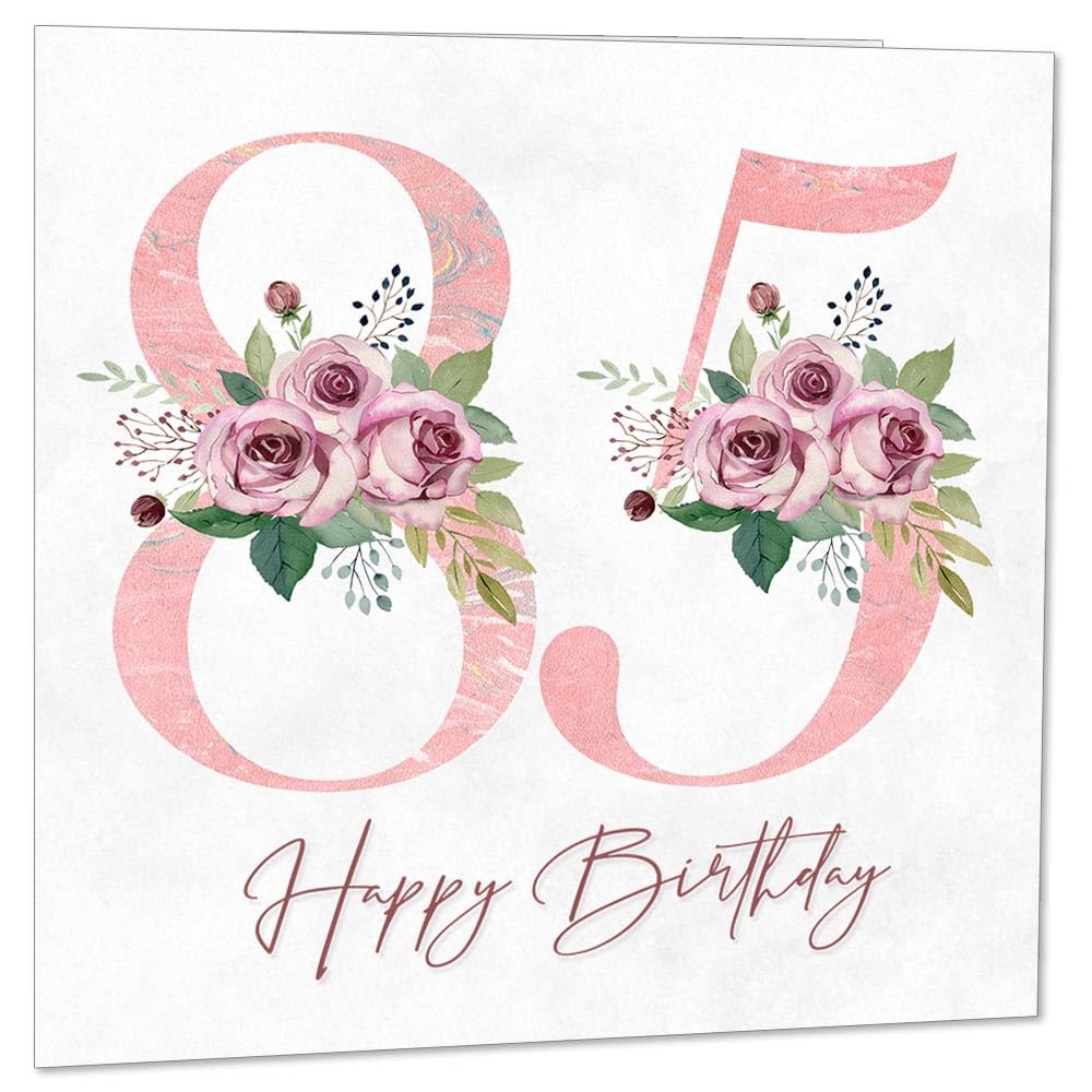 NobleWorks Biglietto Auguri 85° Compleanno Con Busta 12,7x17,8 Cm – Fiori E Pietre Miliari – 1 Pezzo