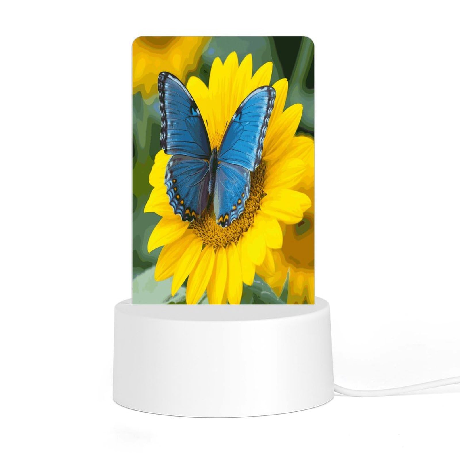 Adfgyerh Style Sunflower Blue Butterfly Night Light Acrylic Material Easy Installation, Home Decor Usb Interface Power Supply, Lamp For Restaurant Bar Cafe Room Decor