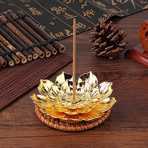 Sansheng 2 Pack Lotus Incense Holder,(3-1/3-Inch) Inscents Sticks Holder,Coils，Cone Incense Holders（Brown,Golden） #TOP7