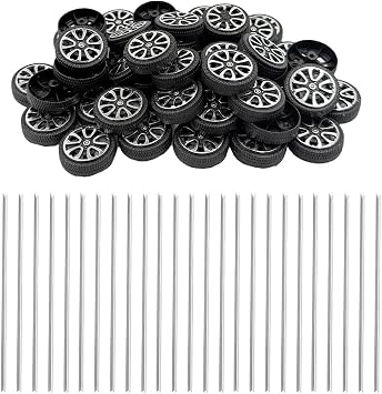 50PCS Toy Project Wheel Plastic Roll 2mm Dia Shaft Plastic Wheel with Shaft Axles for DIY Projects RC Car Truck Boat Helicopter Replacement Parts 2x26mm