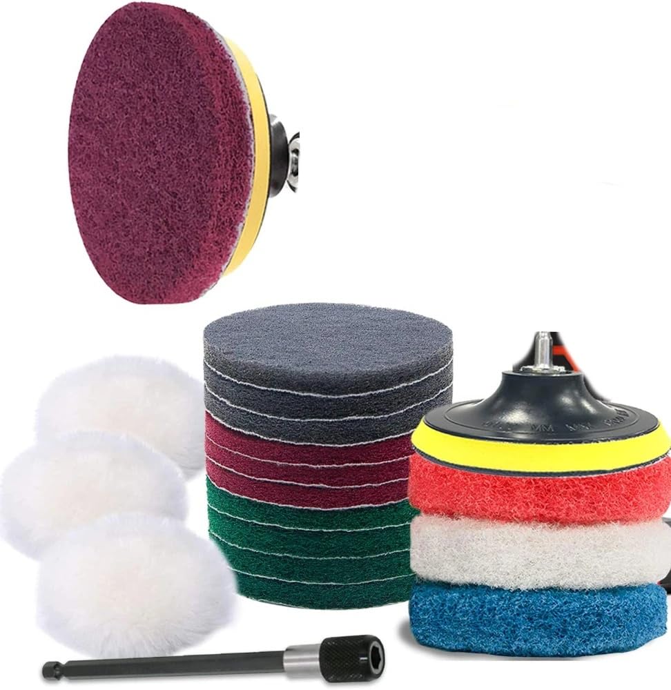 20 Pcs 4 Inch Power Scrubber Pads Set Drill Scouring Cleaning Pads for Kitchen, Bathroom, Auto, Carpet, Sanding, Car Headlight