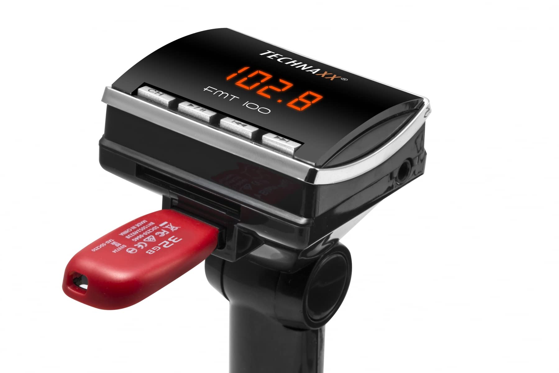 Technaxx FM-Transmitter Auto-Radioadapter mit SD-Kartenslot und USB-Port FMT100 – LC-Frequenzanzeige, MP3, Übertragungsreichweite ca. 3 m, Fernbedienung
