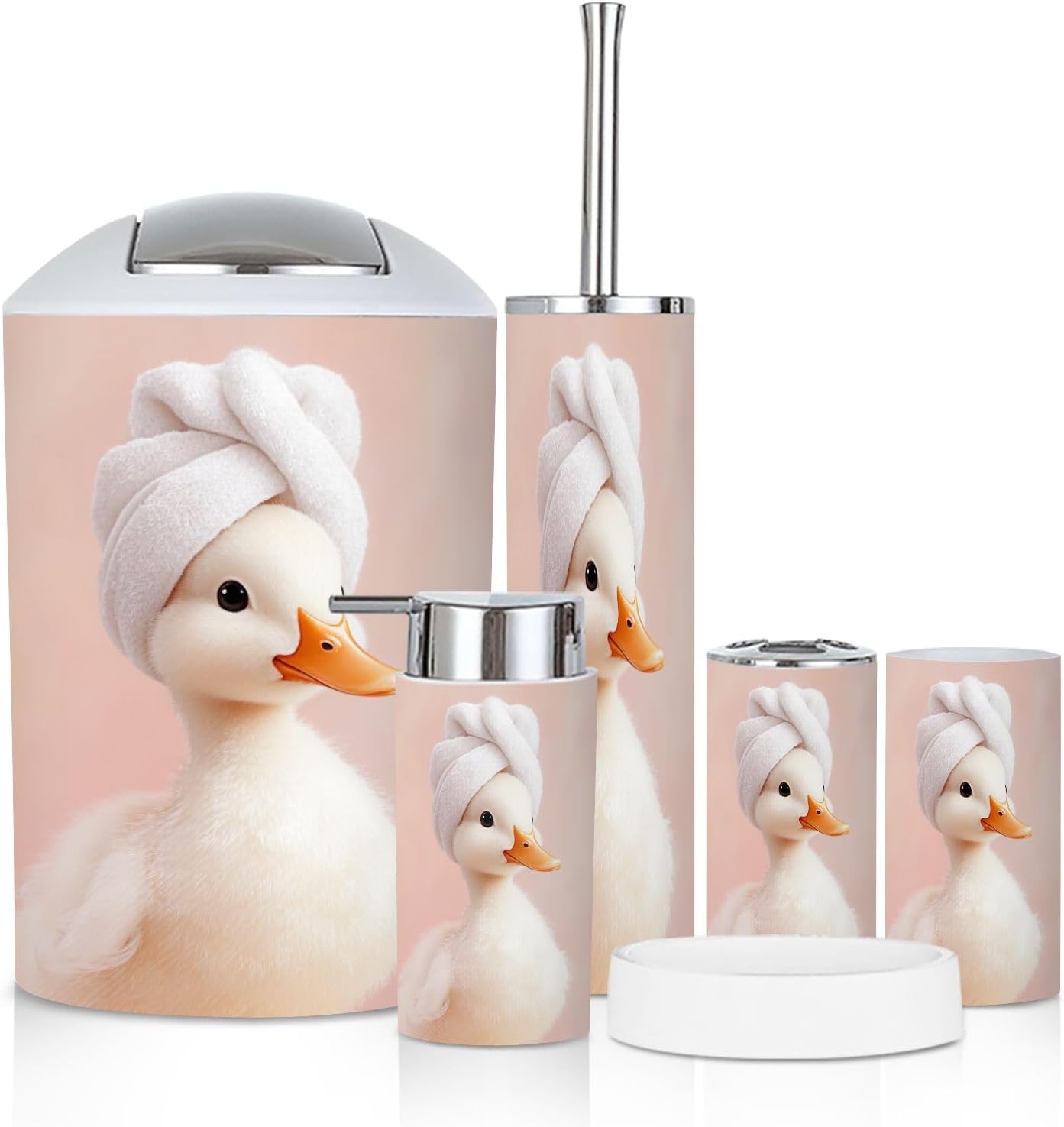 Bathroom Accessory Set 6 Piece Raccoon Towel Funny Animal Black White Cute Racoon Kid Room Trash can, Toothbrush Holder, Soap Dispenser, Soap Dish, Toothbrush Cup, Toilet Brush Holder