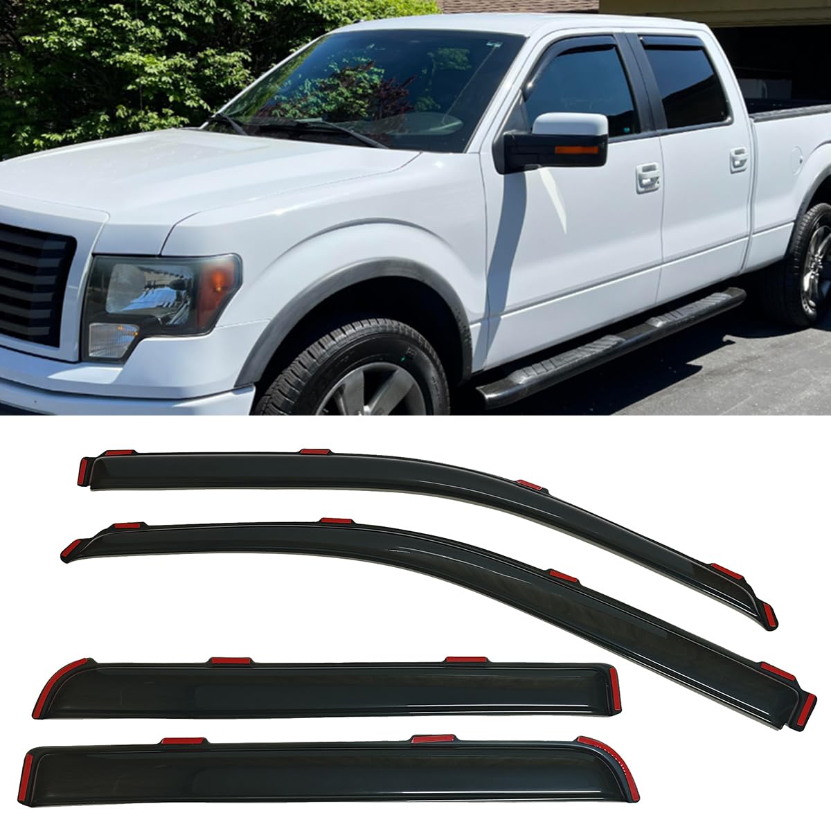 in-channel style smoke window sun rain visors vent guard shade compatible with ford f-150 supercrew cab 2009-2014