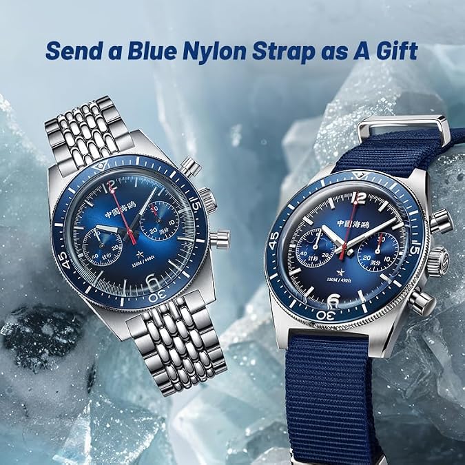 SEA-GULL Men's Mechanical Watch, Retro Diving Watch Chronograph, Seagull ST1901 Manual Winding, 1984 Antarctic Expedition,816.37.1068, Blue, bracelet