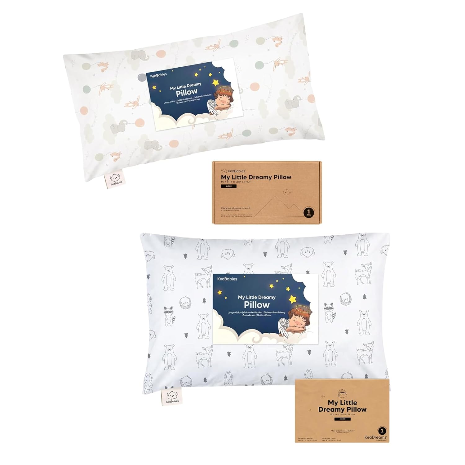 KeaBabies Buddy Toddler Pillow with Pillowcase 10x18 and Toddler Pillow with Pillowcase, Jumbo 14X20 - Soft Toddler Pillows for Sleeping, Kids Pillow - Kids Pillows, Soft Cotton Toddler Pillows