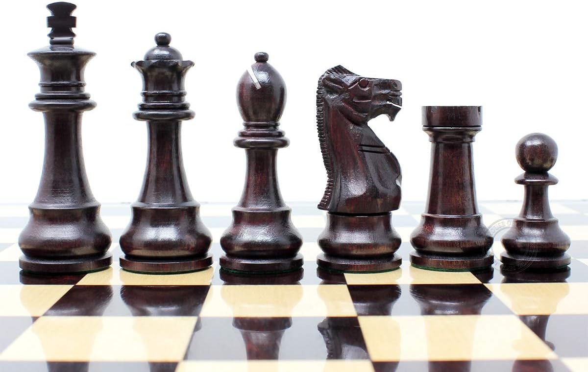 House of Chess - Unique Staunton Ringy Rosewood Weighted Chess Set King Height: 3.75" and 17" Flat Chess Board with Algebraic Notations - 2 Extra Queens