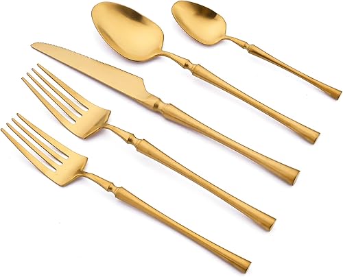 Miniatura 38 de JASHII Juego de cubiertos de 20 piezas con acabado satinado, juego de cubiertos de acero inoxidable 304, servicio para 4, tenedores de postre, juego