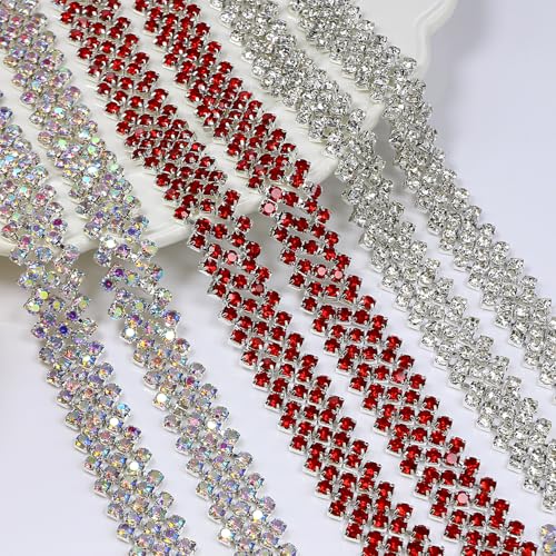 SEWJUN Rhinestone Close Chain Trim,1 Yard 5 Row Inclined Alignment Diamond String Rhinestones Ribbon Strips Tape for Clothes,Shoes,Bags,Jewelry Making,DIY Crafts,Wedding Party Decoration,Crystal by SEWJUN - Used condition - Image 4
