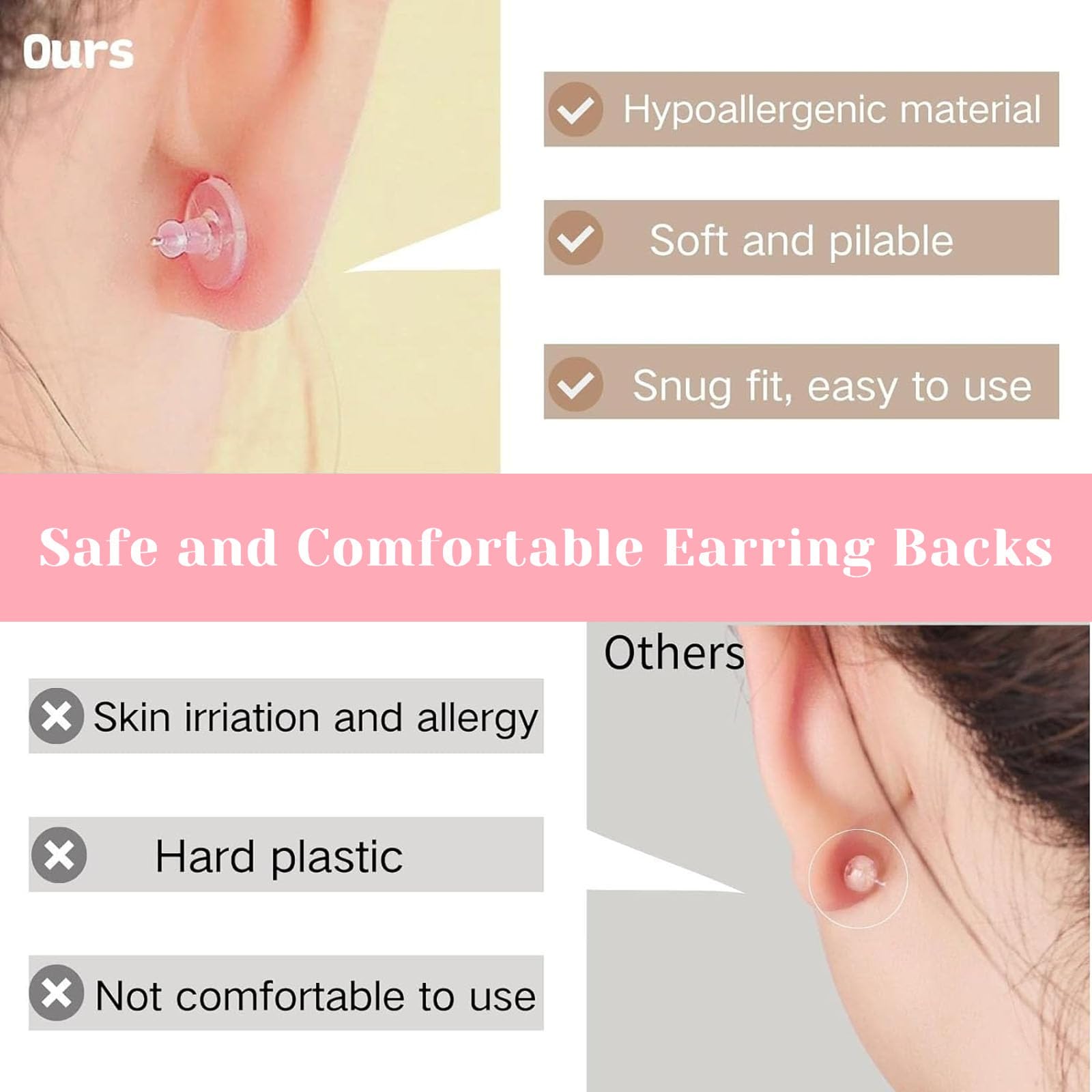 Chiusure A Perno In Silicone Per Orecchini - 200 Pezzi Trasparenti - Foto 10