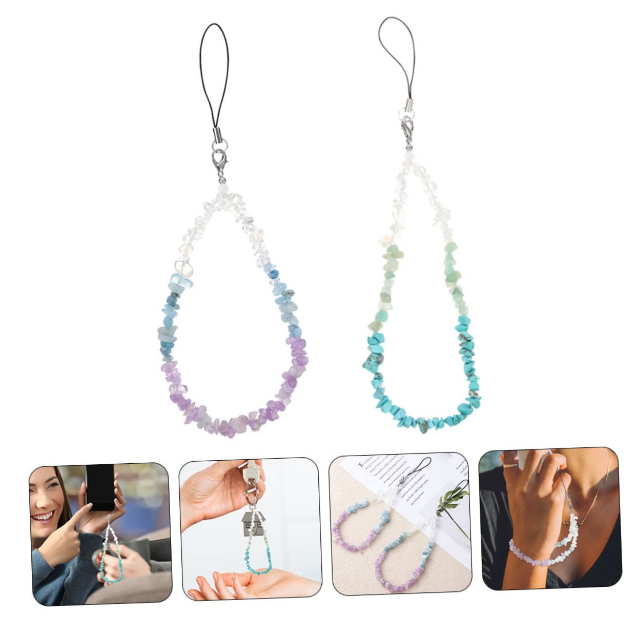Gadpiparty 8 Piezas cordón de teléfono de cristal correas de teléfono para exteriores correa para teléfono móvil con cuentas decoración teléfonos móviles encanto del teléfono natural pulsera