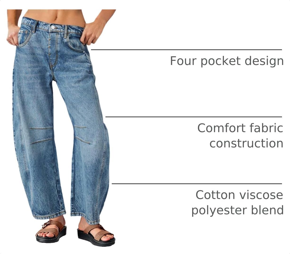 PLNOTME Womens Baggy Boyfriend Jeans Wide Leg Mid Rise Barrel Ankle Pants