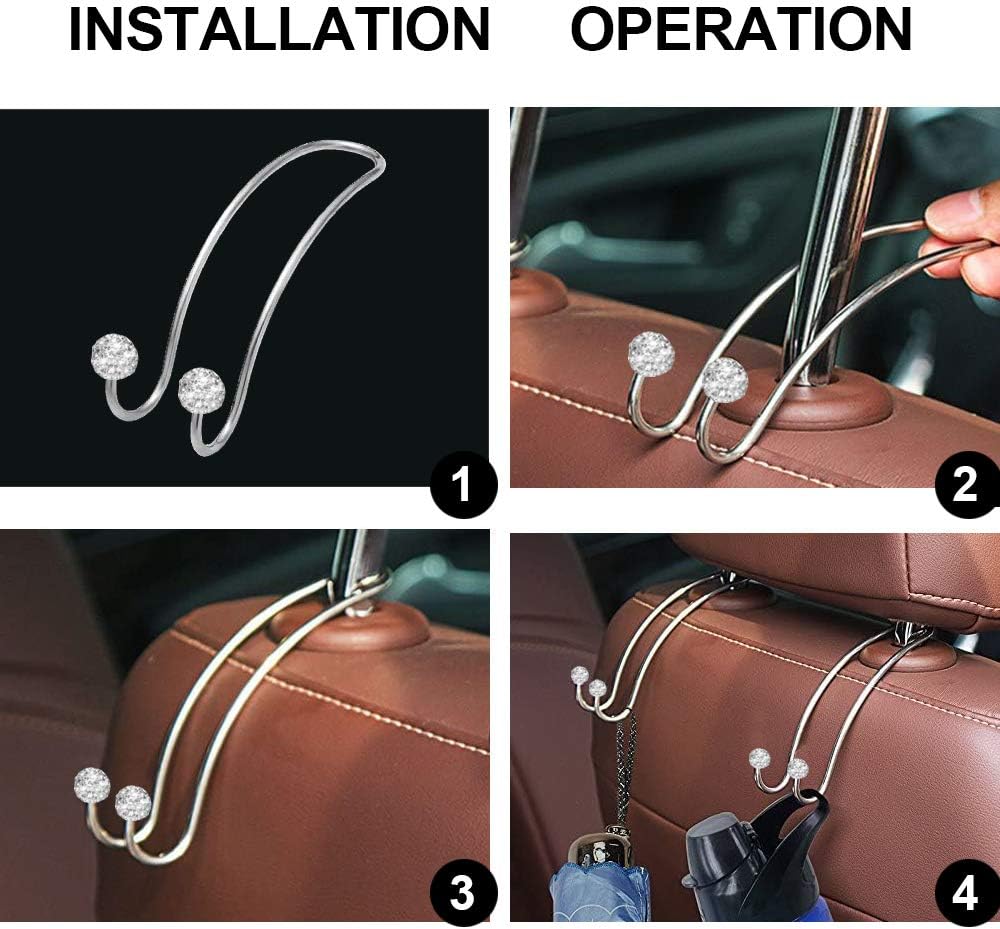 XBRN Car Hook Headrest Hooks,4 Pack Bling Car Vehicle Back Seat Hanger Holder Hook for Bag Purse Handbag Cloth Hangers