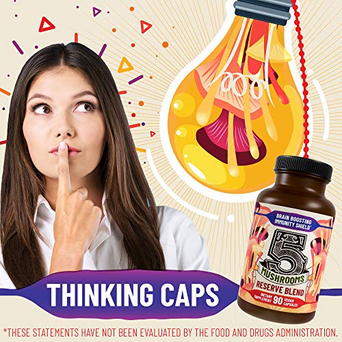 Hippie Farms 5 Mushrooms Reserve Blend Mushroom Supplement - Lions Mane, Turkey Tail, Reishi, Chaga, Cordyceps #TOP5