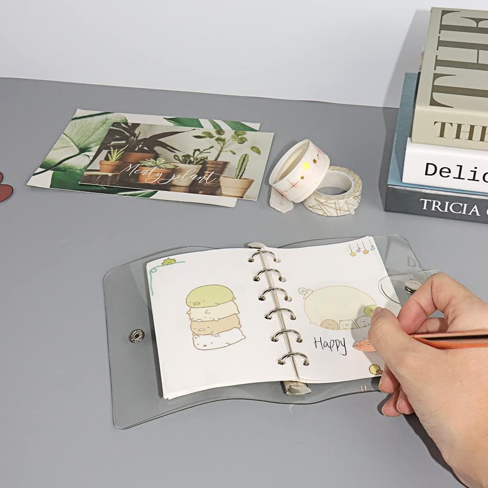 A7 Binder Wallet Clear PVC Budget Binder with Snap Button Closure 6 Rings Loose Leaf Notebook Cover for Travelers Planner Diary Pages Gift Idea(Clear A7 Binder)