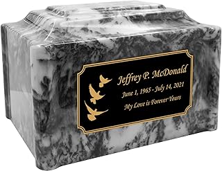Dove Themed Ebony Cultured Marble Cremation Urn Vault Combo - Personalized with Nameplate - 210 Cubic Inch Capacity - Cremation Urn for Ashes - Suitable for Ground Burial or Home Memorial