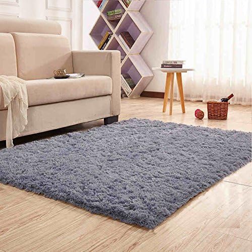 Noahas Soft Shaggy Nursery Rug Furry Floor Carpet Cute Boys Girls Room Rug, 4x5.3 Feet, Grey