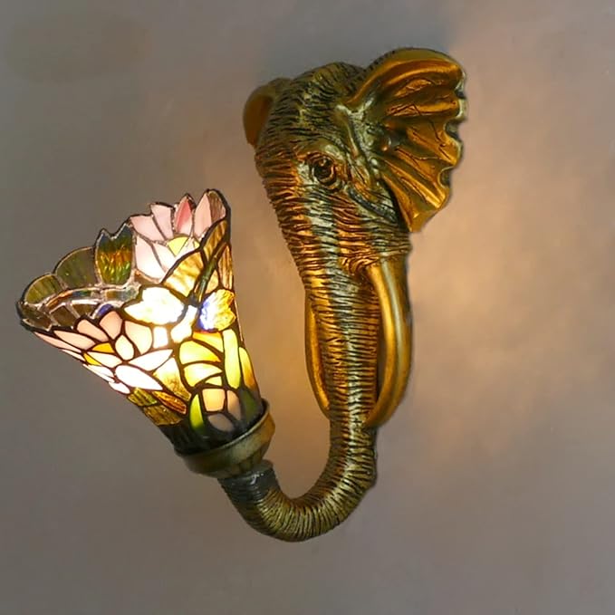 Thaoxl Tiffany lamp, Victoriaans gebrandschilderd glas ontwerp, voor keuken eetkamer woonkamer trap antieke wandlamp (Color : K)