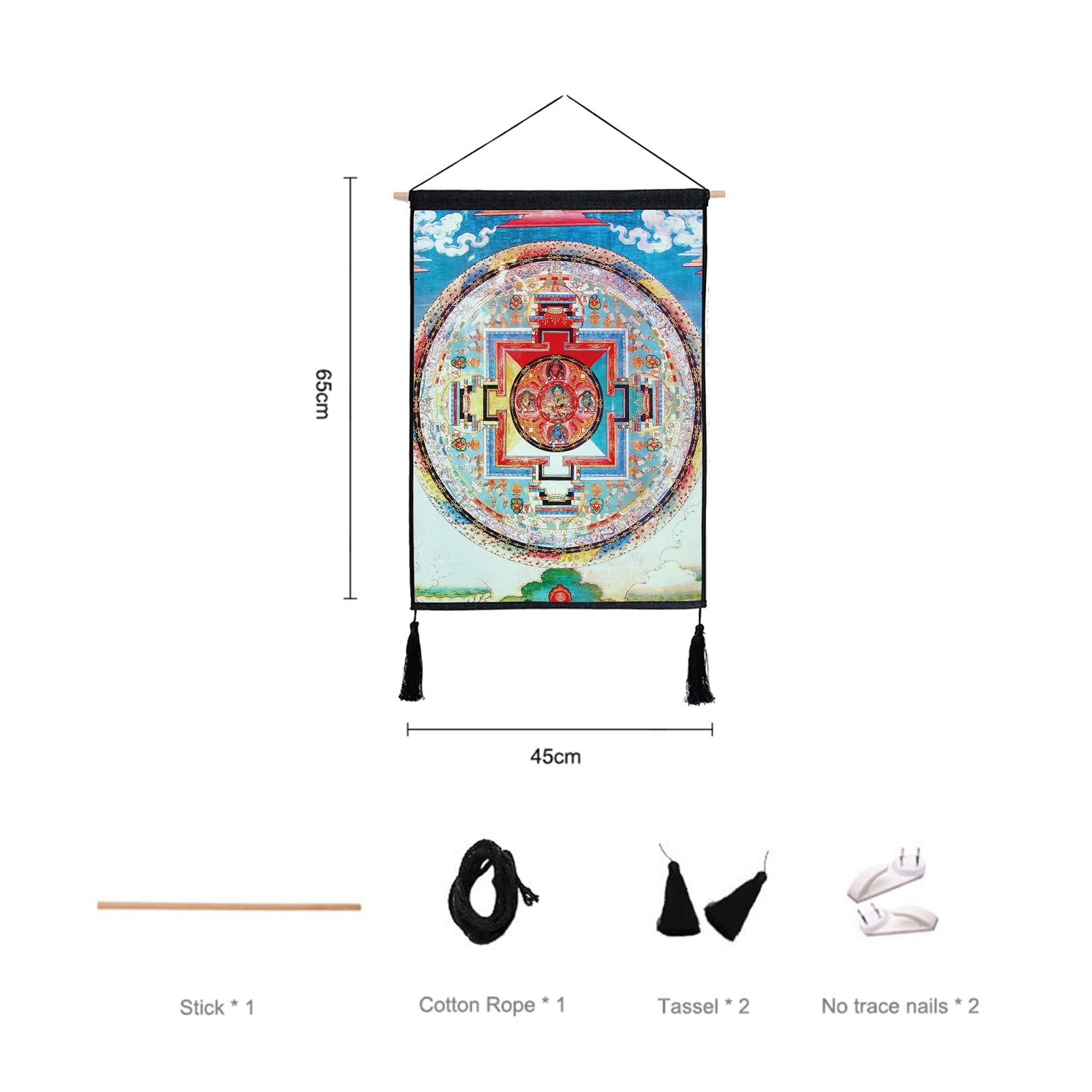 Thangka-Wandteppich, buddhistischer Wandteppich, tibetischer Thangka, tibetischer Thangka-Buddhismus-Wandteppich, Stickerei, Malerei, Mandala, Seide, Wandkunst for Heimdekoration, Meditation (Größe: 4