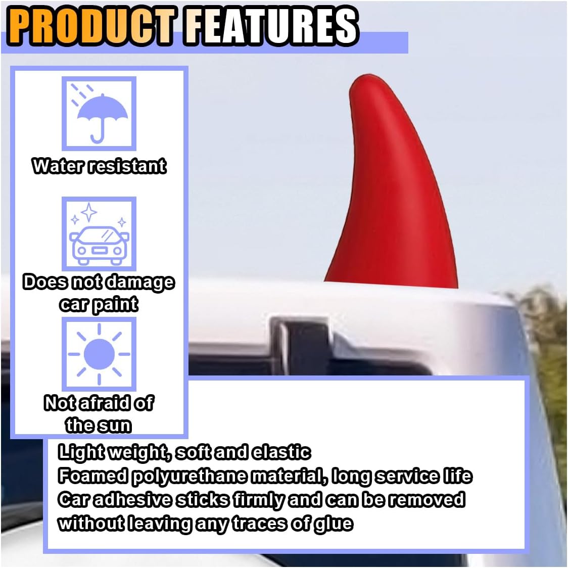 2 PCS 3D Devil Horn Sticker, Car Roof Bumper Decoration, 4.3 Inch Elasticity Anti Collision Protector Sticker, Car Exterior Accessories for Truck SUV Helmet Motorcycle (Red) image 3