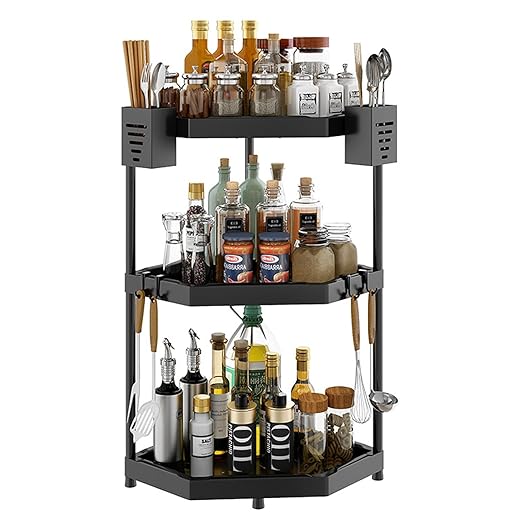 Amtiw Corner Shelf, 3-Tier Spice Rack, Kitchen Organizers and Storage, Bookshelf Bathroom Counter Shelf Perfume Organizer Skincare Organizers Under Sink Organizer Bathroom Storage Bathroom Shelf