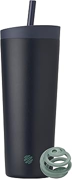BlenderBottle 2-in-1 Insulated Stainless Steel Shaker Tumbler, Swig Leakproof Lid, Straw, BlenderBall, BPA Free, For Protein Shakes, Smoothies, And Pre Workout, 24 oz, Blue (Midnight)