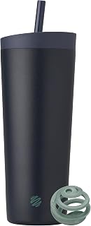 BlenderBottle Tumbler 2-in-1 Stainless Steel Shaker Bottle 24 oz, Midnight | Leak-Proof with Straw Removed | Blenderball Whisk Technology | Sip or Chug Spout | Protein | Greens | Hydration