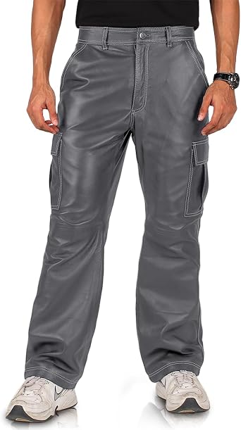 Laverapelle Mens Genuine Lambskin Leather Pants Black, Cargo Pants - 2504001