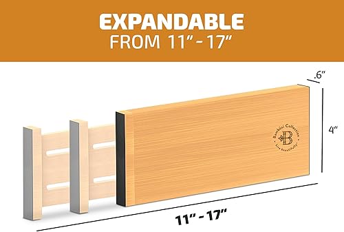 Miniatura 2 de Paquete de 6 separadores de cajones de 4 pulgadas de alto, organizadores de bambú ajustables de 11 a 17 pulgadas, separadores de cajones grandes y