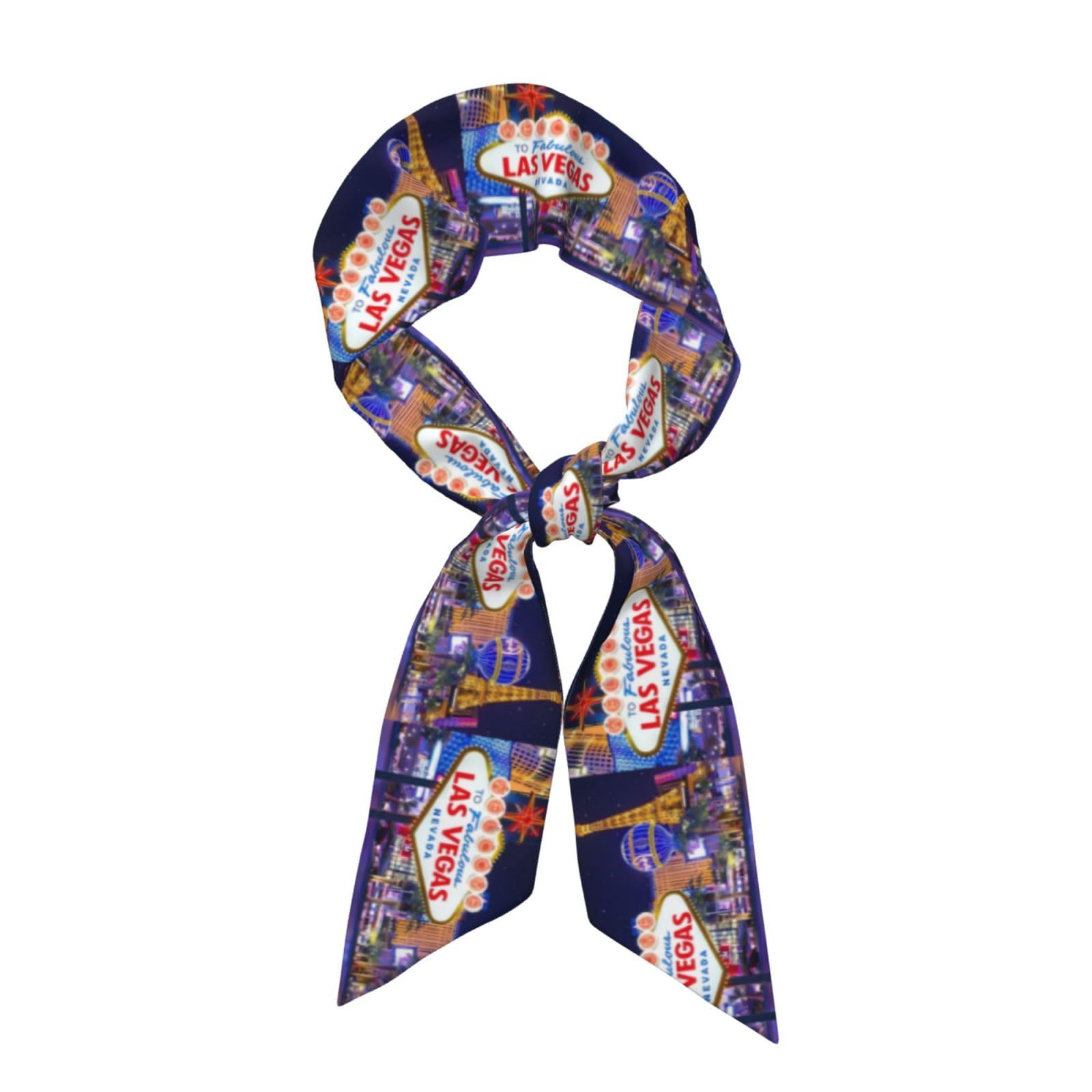 Whjshop Women's Black Las Vegas Night City Printed Long Strip Silk Scarf For Soft And Smooth Strip, Handbag Accessories