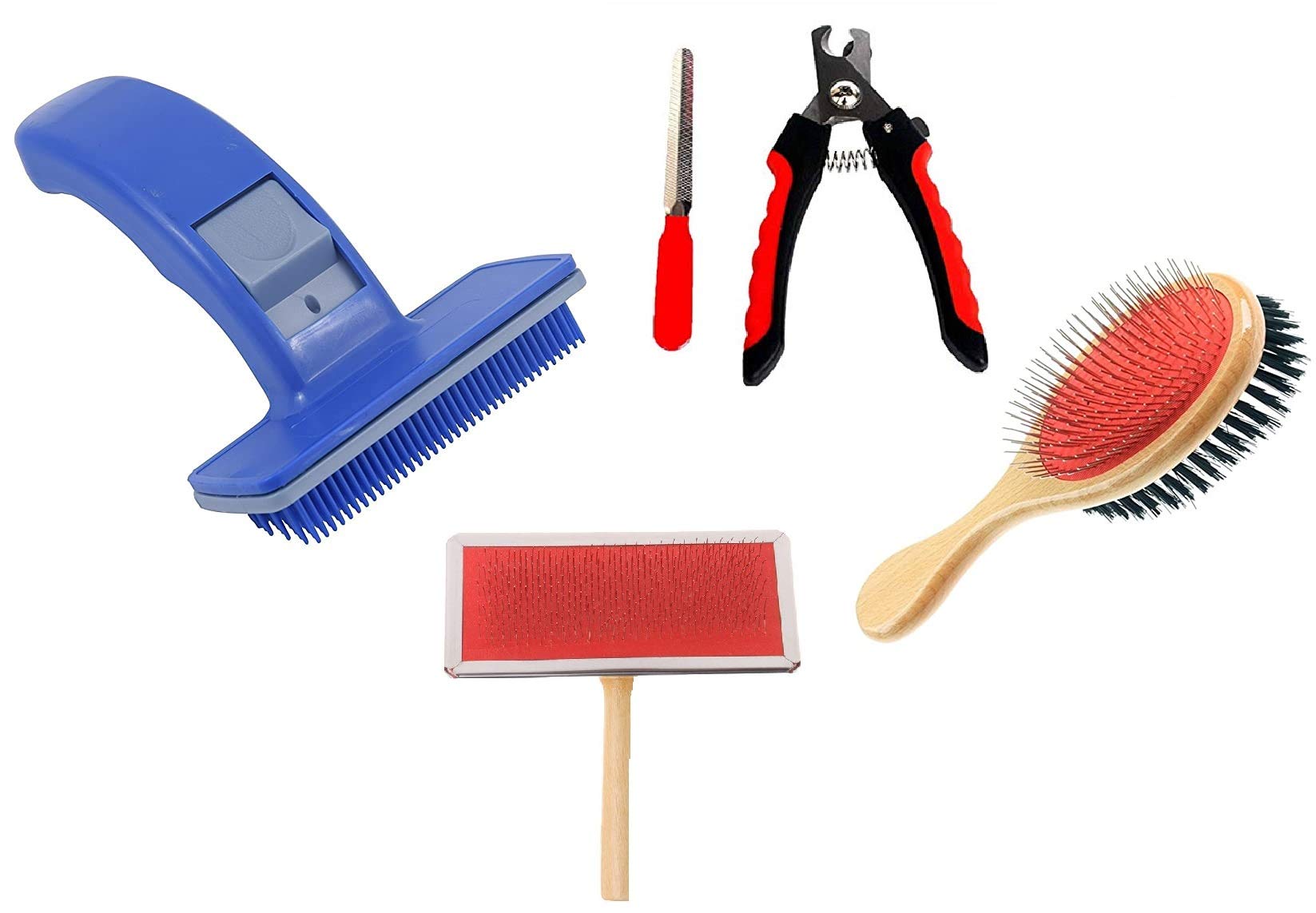 RvPaws Dog Imported Dog Grooming Kit - Double Sided Wooden Dog Pin Brush + Dog Plastic Slicker Brush with Press Key + Nail Cutter with Filler + Slicker Brush Wooden Handle (Combo 4 Pcs) (B08R6G34W6) Amazon Price History, Amazon Price Tracker