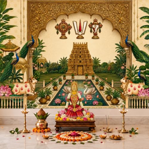 Image of Party Propz Backdrop for Ganapati Decoration Items for Home- 2 Pcs, Tirumala Theme Background Banner, Backdrop Cloth for Decoration Pooja, Varalakshmi Decorations, Janmashtami Decorations.