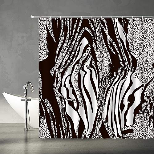 AMFD Zebra Shower Curtain Black and White African Wild Animal Zebra Skin Print Stripes Abstract Creative Modern Art Print Home Fabric Bathroom Curtains Decor Set Include Hooks,(70