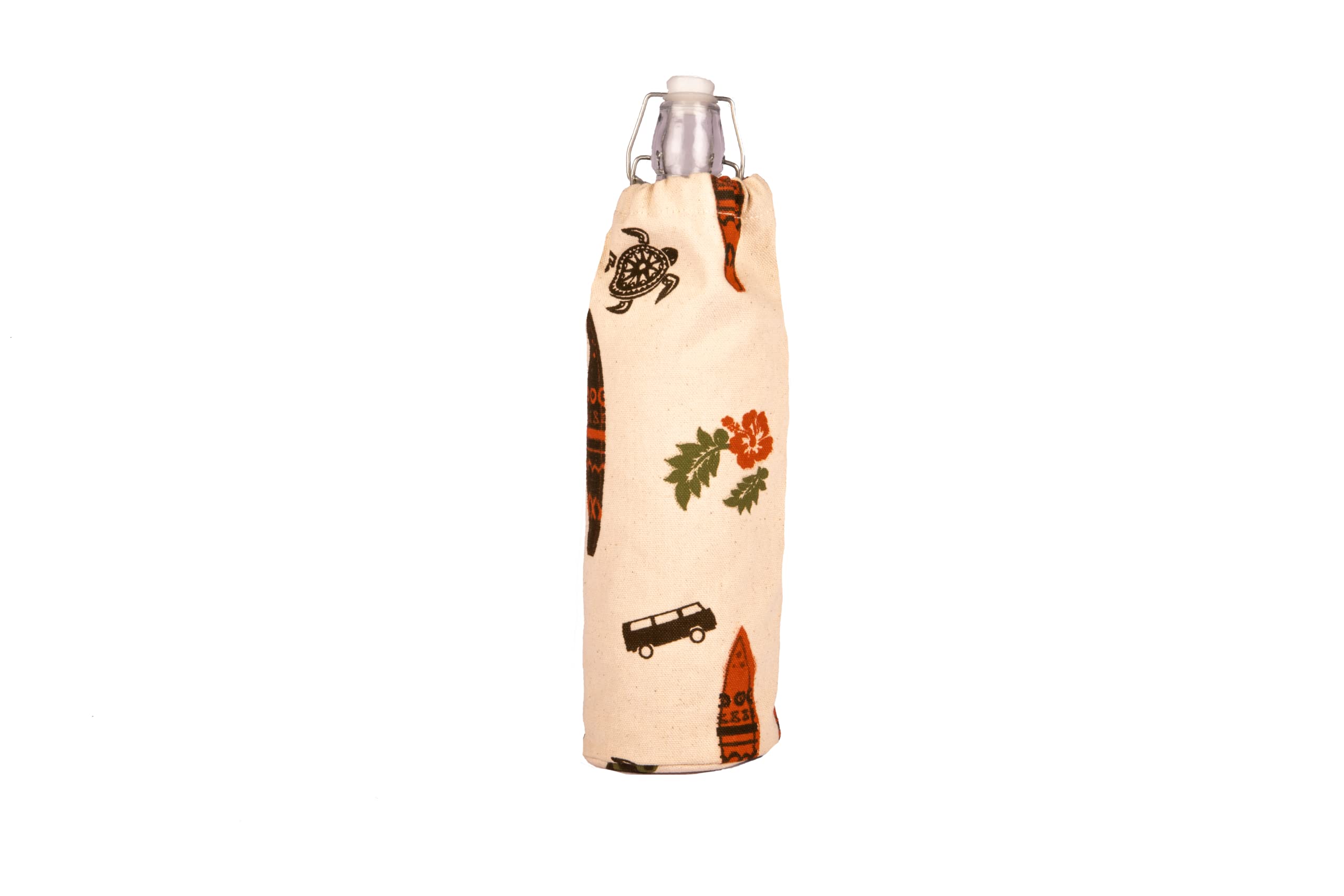 Earthsave Cotton Premium Water Bottle Pouch-|Canvas Material with Waterproof Lining| For 1 Ltr Bottle (Off white,Orange & Olive green)