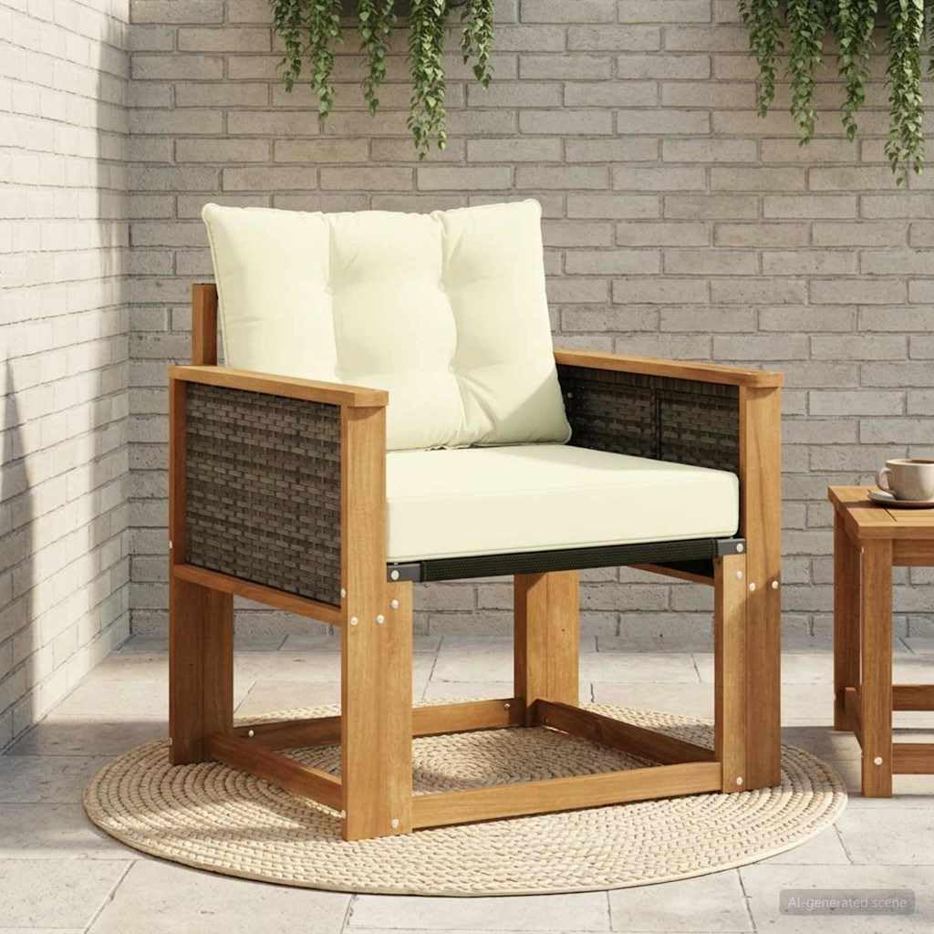 Zewnętrzna sofa środkowa z litego drewna akacjowego, nowoczesny design z czystymi liniami do ogrodu lub na taras. Trwała sofa tarasowa z litego drewna zapewnia lakierowaną powierzchnię