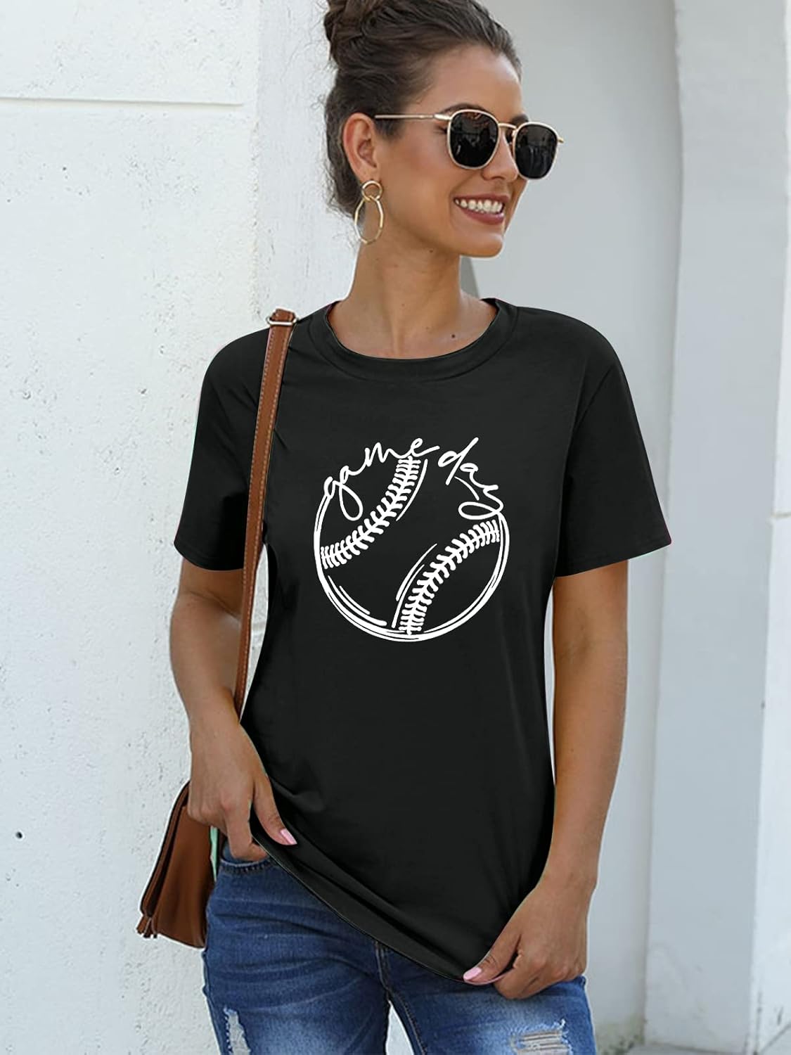 ALLTB Baseball Shirt Women Baseball Mom Shirts Funny Game Day Baseball Graphic Tee Tops Casual Ball Short Sleeve Tee Top - Image 4