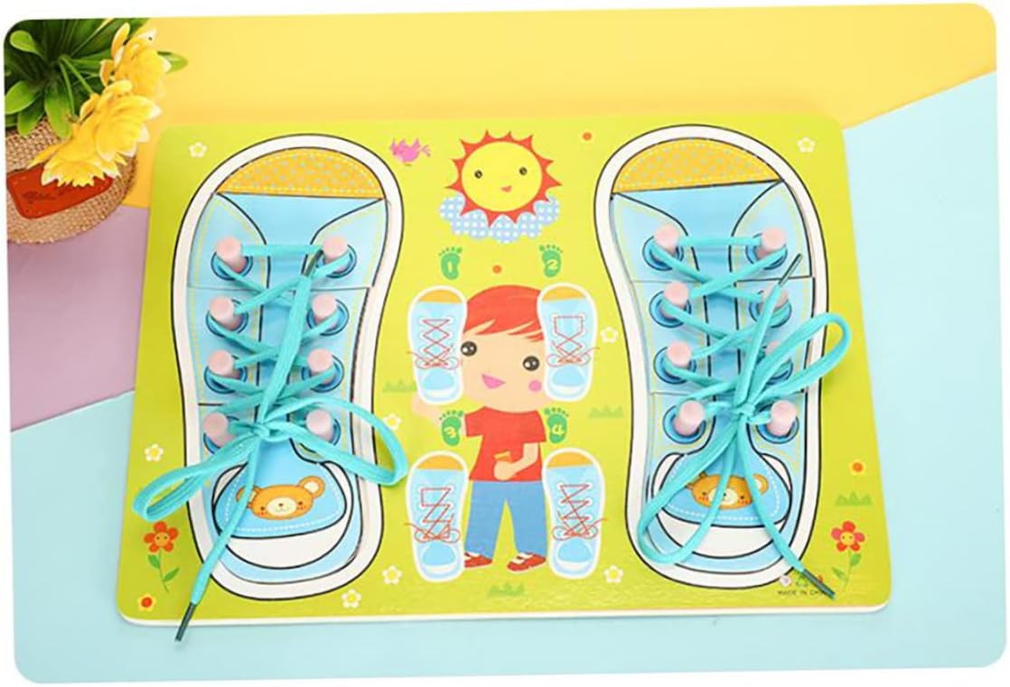 Shoe Tying Teaching Kit 1PC Kids Wood Shoe Lace Lacing Sneaker Board Learn to Tie A Shoe Practice Fine Motor Skills for Kids Ages 3 and Up(Blue) image 2