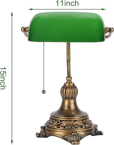 Miniatura 5 de NISSAFORS Bankers - Lámpara con interruptor de extracción, lámpara de escritorio de cristal verde con acabado retro negrodorado, lámparas de mesa