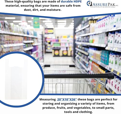 Miniatura 5 de Bolsas blancas de polietileno de alta densidad sin imprimir – 20 x 10 x 36 pulgadas con asas – 250 unidades – 18 micras – Venta al por menor,