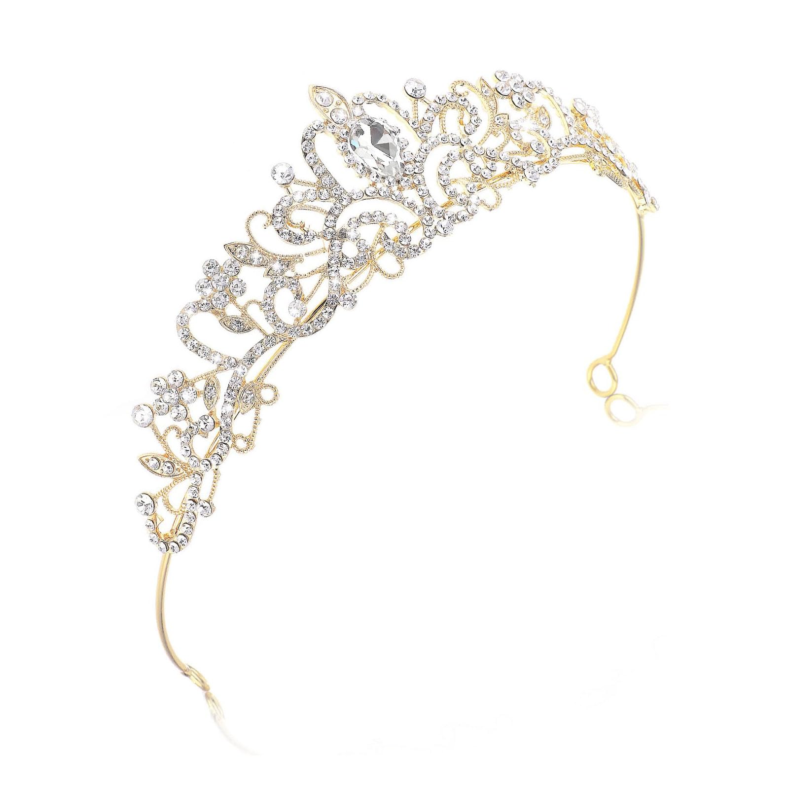 Tiara koronna, złota diadem dla kobiet, złota korona, diadem księżniczki, kryształowa tiara, biżuteria, kryształ górski, opaska na głowę, elegancka korona, na ślub, koronę, studniówkę, konkurs,