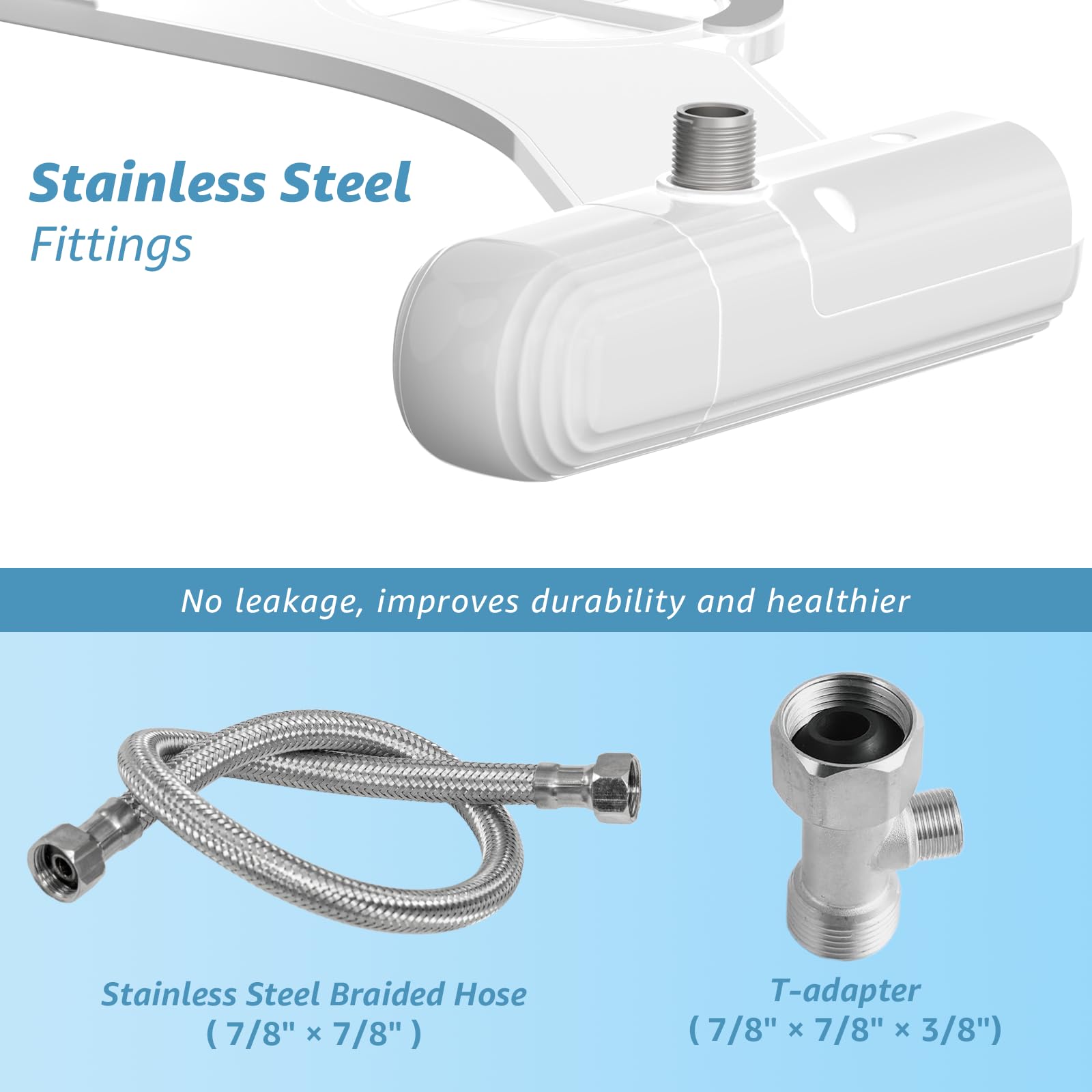 Ultra-Slim Bidet Attachment for Toilet Non-Electric Dual Nozzle Rear Feminine Wash Adjustable Fresh Cold Water Pressure Stainless Steel — view 4