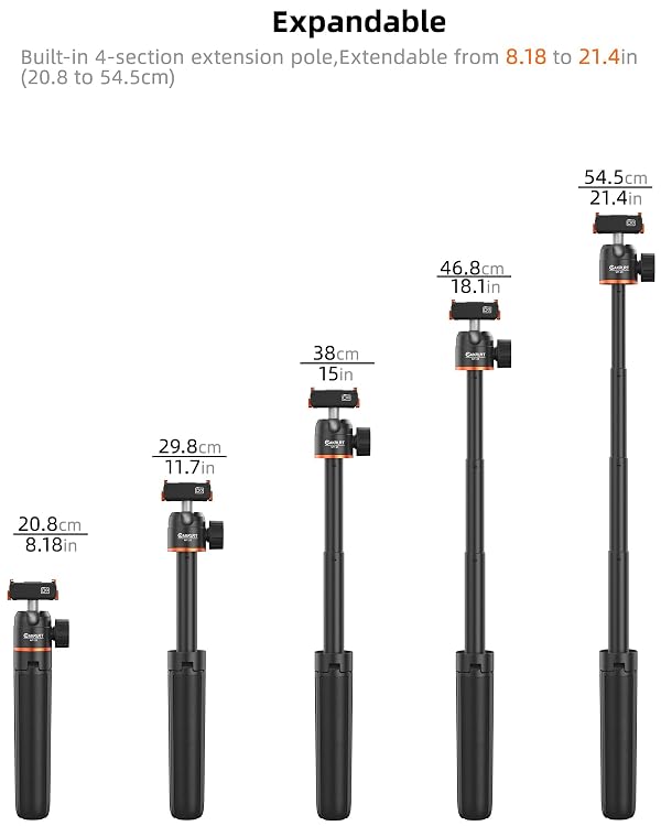 21.4" Osmo Action Selfie Stick Tripod for DJI Action 5 Pro/4/3, Osmo 360, Portable Handle Grip w Mini Extension Rod & 360° Ball Head, Travel Vlogging Stand/Accessories for Video Recording by Cakrurt - Image 4