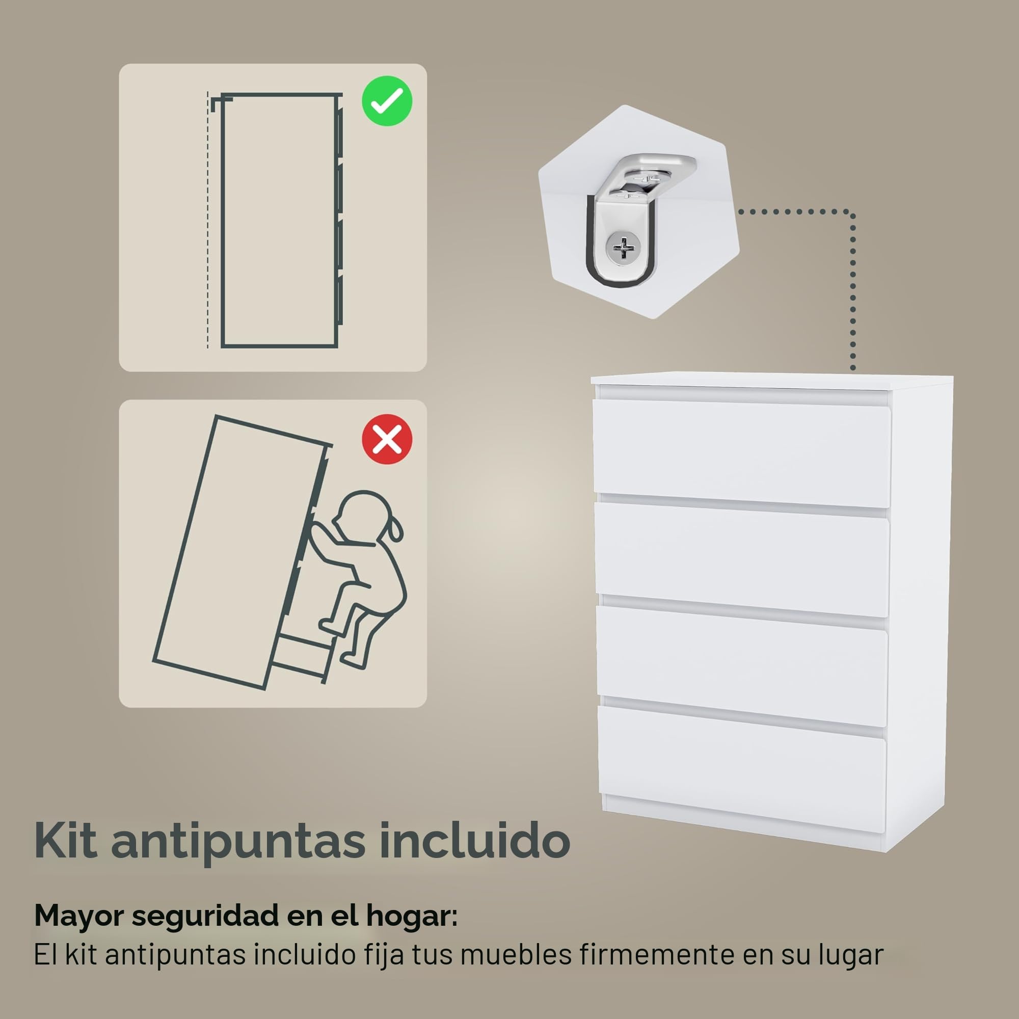 Vida Designs Cajonera Denver (Blanco, 4 cajones)