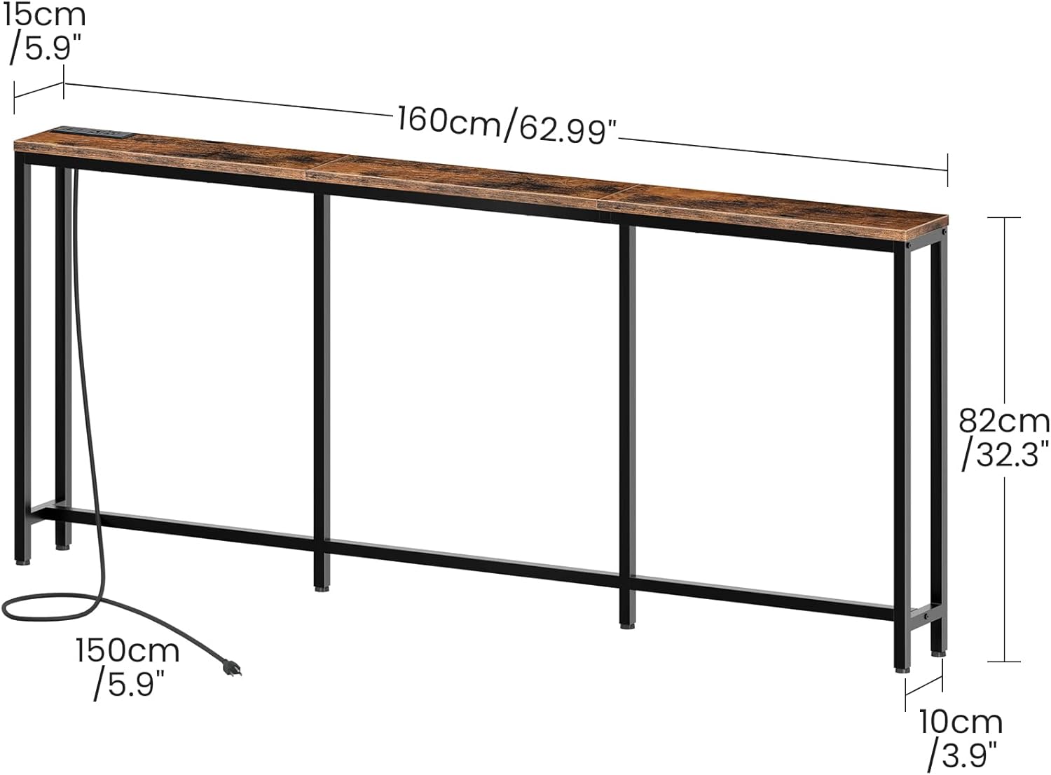Two installation options for the power strip on the console table