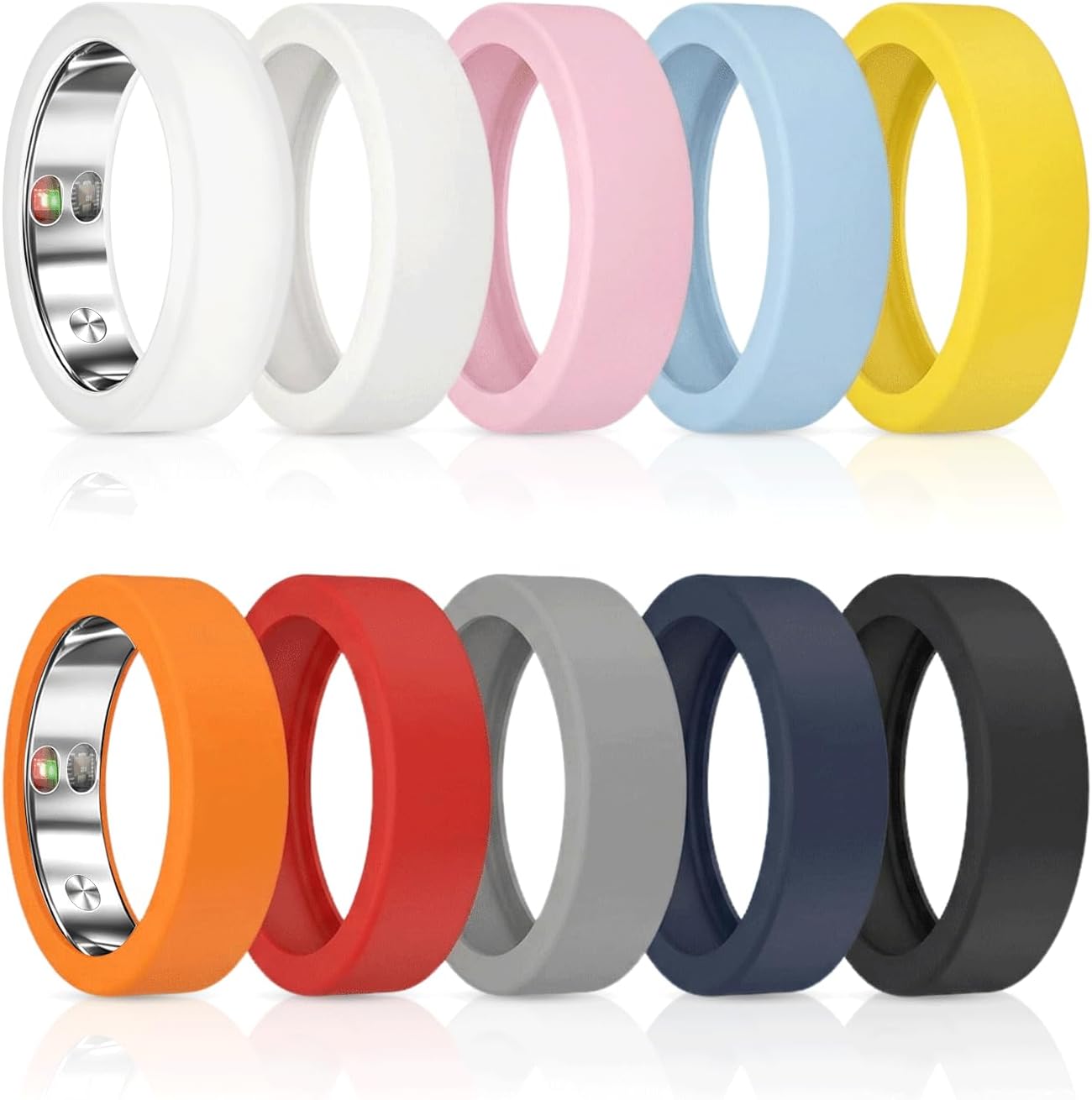 XUV 10 Pack Ultra-Thin Ring Cover Compatible with Smart Ring, Anti-Scratch Elastic Silicone Smart Ring Protector Accessories,Protector Case for Men WomenMen Working Out Gym (M (10/11/12/13)