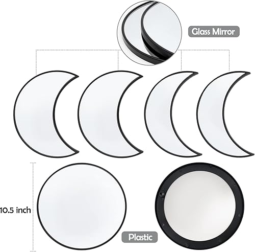 Miniatura 5 de YUBAIHUI Juego de espejo bohemio de fase lunar para decoración espiritual de habitación, espejo de luna de cristal para colgar en la pared para