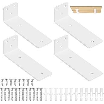 Pack of 4 Shelf Brackets, White, 125 mm Shelf Wall Bracket, Shelf Bracket, L Shelf Bracket, Floating Heavy Duty Angle Wall Sh