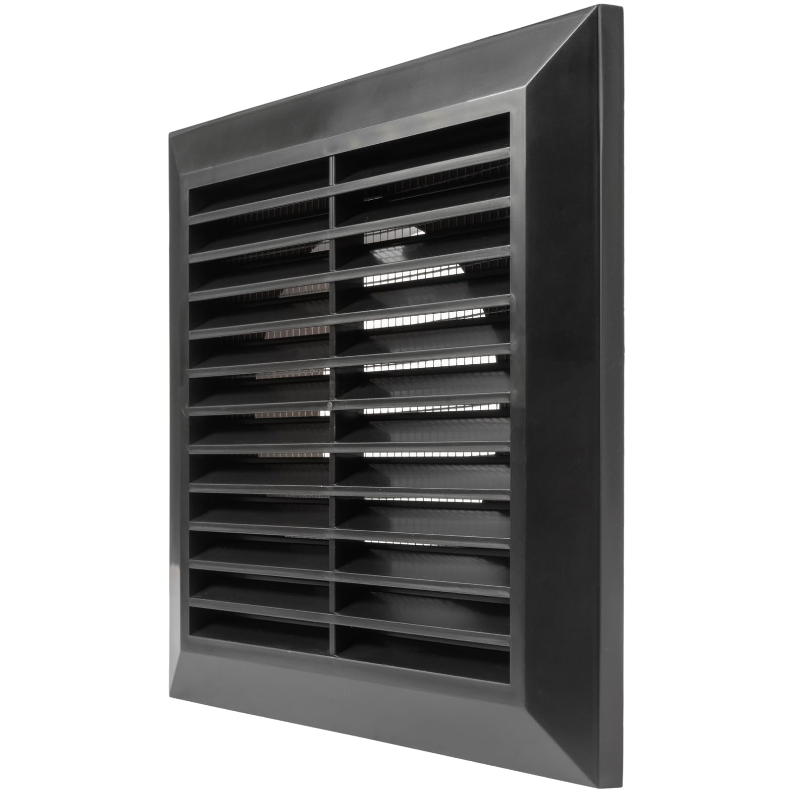 Vent Systems 4" Inch Black Air Vent Cover, Durable Plastic Exterior Louvered Grille with Built-in Insect Mesh Screen