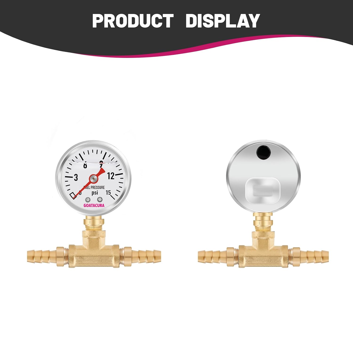 0-15psi Glycerin Filled Fuel Pressure Gauge Kit, 1-1/2" Dial Size, 304 Stainless Steel Case, 5/16" Fuel Line Fuel Pressure T-Fitting Adapter, Lower Mount, with High Accuracy…